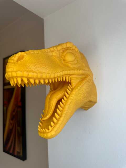 Raptor Dinosaur Head Wall Art Mount - 3D Printed Prehistoric Bust - image 1