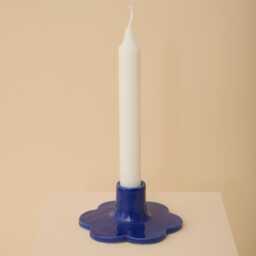 Blue Handmade Ceramic Candle Holder With Scalloped Edge