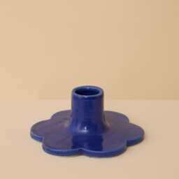 Blue Handmade Ceramic Candle Holder With Scalloped Edge - thumbnail 2
