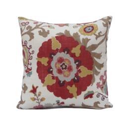 Silsila Curry Pillow Cover, Suzani Floral, Lumbar Pillow, Braemore Silsila, Linen Blend Pillow, Orange Red-Yellow-Tan & Cream Throw