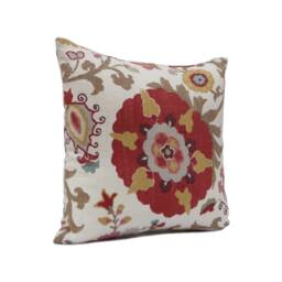 Silsila Curry Pillow Cover, Suzani Floral, Lumbar Pillow, Braemore Silsila, Linen Blend Pillow, Orange Red-Yellow-Tan & Cream Throw - thumbnail 2
