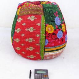 Handmade Floral Kantha Quilt Bean Bag Chair Bohemian Ottoman Pouf - thumbnail 3