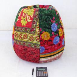 Handmade Floral Kantha Quilt Bean Bag Chair Bohemian Ottoman Pouf - thumbnail 2