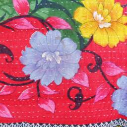 Handmade Floral Kantha Quilt Bean Bag Chair Bohemian Ottoman Pouf - thumbnail 4