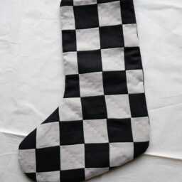 Hand Quilted Chequerboard Patchwork Linen Modern Heirloom Christmas Stocking - thumbnail 2