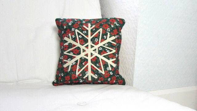 Green Christmas Cushion Cover, Snowflake Cushion, Patchwork Decoration, Decor, Handmade in The UK - image 1
