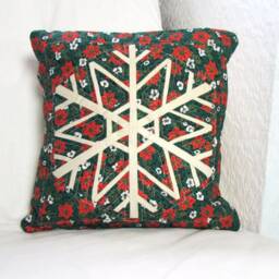 Green Christmas Cushion Cover, Snowflake Cushion, Patchwork Decoration, Decor, Handmade in The UK - thumbnail 2