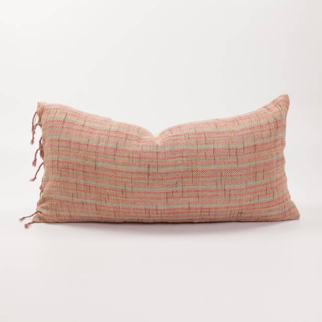 Woven Cotton Lumbar Pillow With Tassels, Ethnic Striped Cushion - image 1