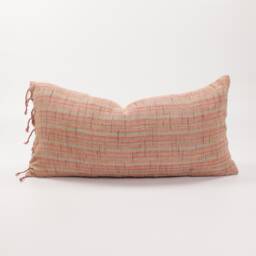 Woven Cotton Lumbar Pillow With Tassels, Ethnic Striped Cushion