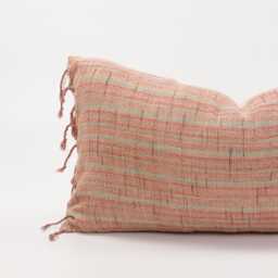 Woven Cotton Lumbar Pillow With Tassels, Ethnic Striped Cushion - thumbnail 2