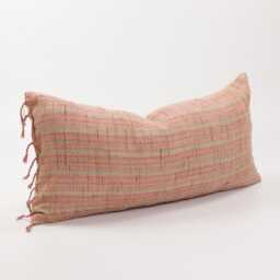 Woven Cotton Lumbar Pillow With Tassels, Ethnic Striped Cushion - thumbnail 3