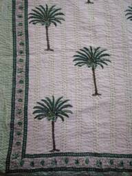 A Beautiful Tree Print Indian Handmade Kantha Quilt Perfect Bed Matching Bedspread Size Multi - thumbnail 1