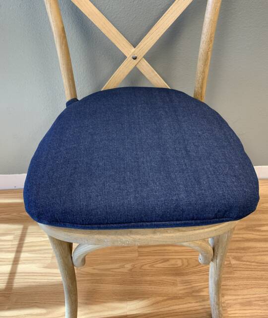 Denim Chair Seat Cushion - Rustic Cottage Shabby Chic Replacement X Back Pad Counter Or Bar Stool Crossback - image 1