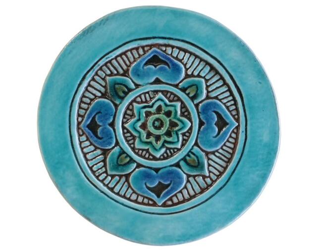 Wall Hanging With Mandala Design For Decor, Ceramic Tile, Circle Tile Plain Border Art Outdoor, #2 21cm Turquoise - image 1