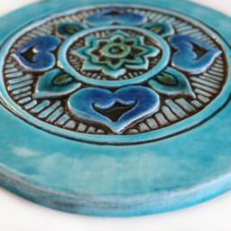 Wall Hanging With Mandala Design For Decor, Ceramic Tile, Circle Tile Plain Border Art Outdoor, #2 21cm Turquoise - thumbnail 2