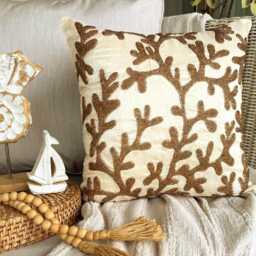 Art Silk Beaded Embroidered Coastal Gold, 24x24/26x26, Beach Style Euro Sham - Coral Shine