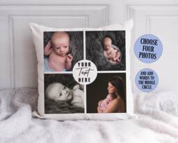 Personalised Photo Cushion, Collage Pillow, Picture Gifts For Her & Him, Add Your Own Text, Present Mum Nan Dad Grandad - thumbnail 1