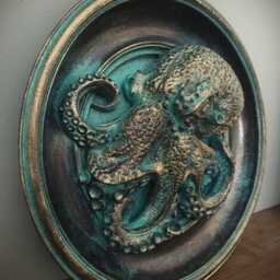 Verdigris Octopus Wall Plaque, Kraken Sculpture, Coastal Decor - thumbnail 3