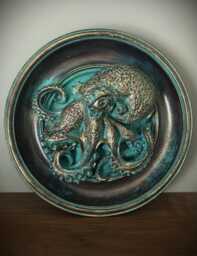 Verdigris Octopus Wall Plaque, Kraken Sculpture, Coastal Decor - thumbnail 1