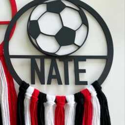 Wooden Personalised Football Theme Dreamcatcher/Wall Hanging Boys Girls Bedroom Decor - thumbnail 3