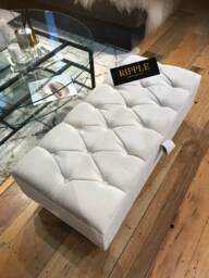Creamy White Velvet Ottoman, Chesterfield Buttoned Storage Box, Handmade - thumbnail 1
