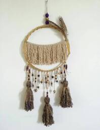 Modern Boho Art, Earth Tone Large Dream Catcher, Rustic Wall Decor - thumbnail 1