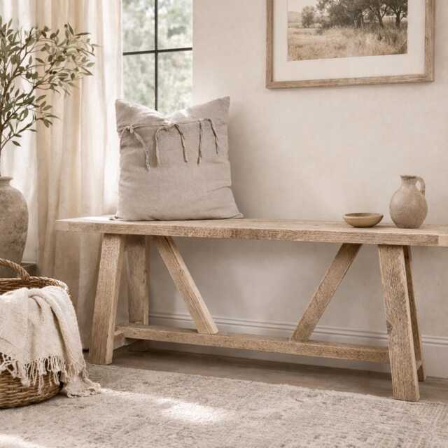 Rustic Wooden Bench, Narrow Dining & Hallway Handmade Reclaimed Wood - image 1