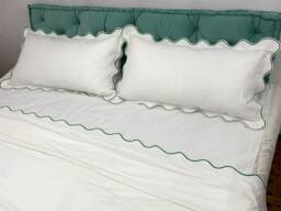 Percale 100% Cotton Scalloped Hotel Stitch Duvet Cover Set With Scalloped Embroidered