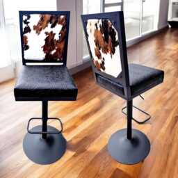 Cowhide & Leather Adjustable Counter Stool With Backs - For Kitchens & Bars - Glbk - thumbnail 3