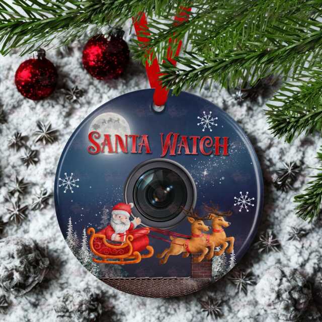 Kids Santa Cam Christmas Bauble Gift - Keepsake Present Custom Name Ornament Fun Surveillance