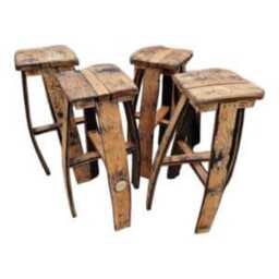 Oak Whiskey Barrel Bar Table & 4 Stools Set - Rustic Home Pub Shed Furniture - thumbnail 4