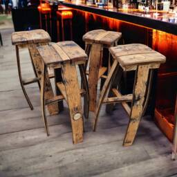 Oak Whiskey Barrel Bar Table & 4 Stools Set - Rustic Home Pub Shed Furniture - thumbnail 3