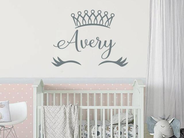 40% Off Unicorn Nursery Wall Decal Girls Name Sticker Princess Crown Decals For Girl Bedroom Kids Room Eyelashes Tiara Decor - image 1