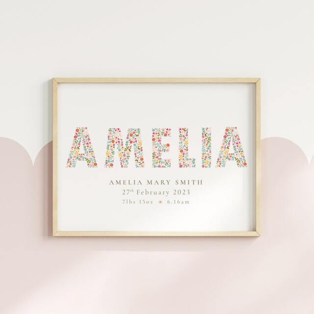 Personalized Floral New Baby Girl Print Nursery Decor - image 1