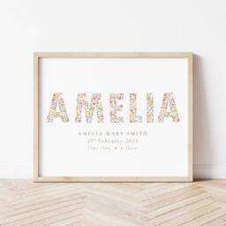 Personalized Floral New Baby Girl Print Nursery Decor - thumbnail 2