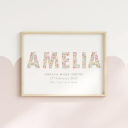 Personalized Floral New Baby Girl Print Nursery Decor - thumbnail 1