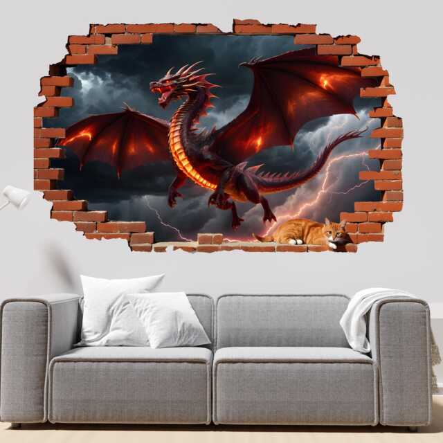 Furious Red Dragon Wall Sticker - Large Mural, Decals - Self-Adhesive Poster, Removable Vinyl, Home, Bedroom, Office Decor 1315 - image 1