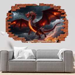 Furious Red Dragon Wall Sticker - Large Mural, Decals - Self-Adhesive Poster, Removable Vinyl, Home, Bedroom, Office Decor 1315 - thumbnail 1
