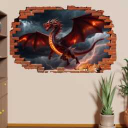 Furious Red Dragon Wall Sticker - Large Mural, Decals - Self-Adhesive Poster, Removable Vinyl, Home, Bedroom, Office Decor 1315 - thumbnail 2