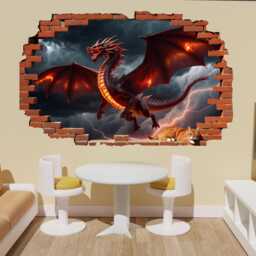 Furious Red Dragon Wall Sticker - Large Mural, Decals - Self-Adhesive Poster, Removable Vinyl, Home, Bedroom, Office Decor 1315 - thumbnail 3