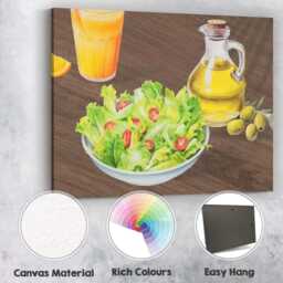 Fresh Garden Salad Olive Oil Watercolour Food Illustration Canvas Wall Art Print Decor Picture Ready To Hang - thumbnail 2