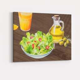 Fresh Garden Salad Olive Oil Watercolour Food Illustration Canvas Wall Art Print Decor Picture Ready To Hang - thumbnail 4