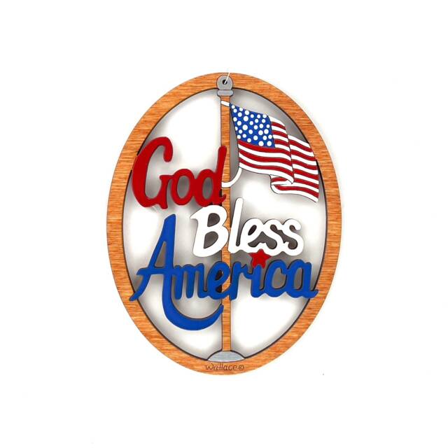 God Bless America Christmas Ornament-Wood, Laser Cut, Hand Painted