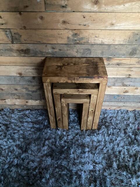 Rustic Reclaimed Nest Of Tables. Made From Scaffold Boards - image 1