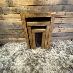 Rustic Reclaimed Nest Of Tables. Made From Scaffold Boards - thumbnail 3