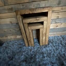 Rustic Reclaimed Nest Of Tables. Made From Scaffold Boards - thumbnail 2