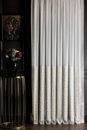 Embroidered Sheer Curtain Custom Tulle Panel, Gold & White
