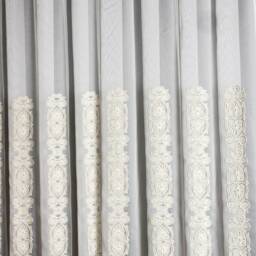 Embroidered Sheer Curtain Custom Tulle Panel, Gold & White - thumbnail 2
