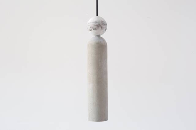 Handmade Concrete Cylinder Pendant Light With Marble Sphere - image 1