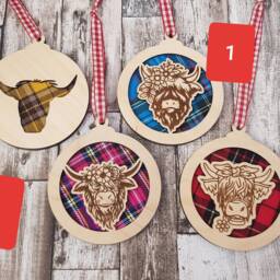 Highland Cow & Tartan Christmas Tree Decoration Baubles - thumbnail 3